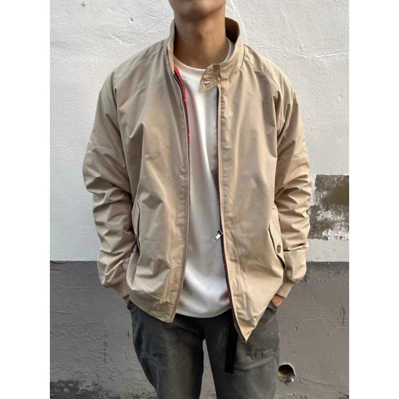Jacket Retro Casual Workwear Spring Autumn Jacket Khaki Stand Collar Motorcycle Windproof