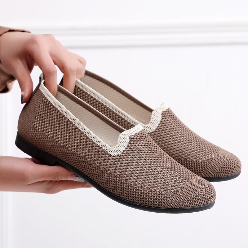 Старые пекинские тканевые туфли на плоской подошве, туфли для мамы на один педаль, модные, новый тренд, одинарные туфли, повседневные, дышащие, женские туфли из летучей вязки