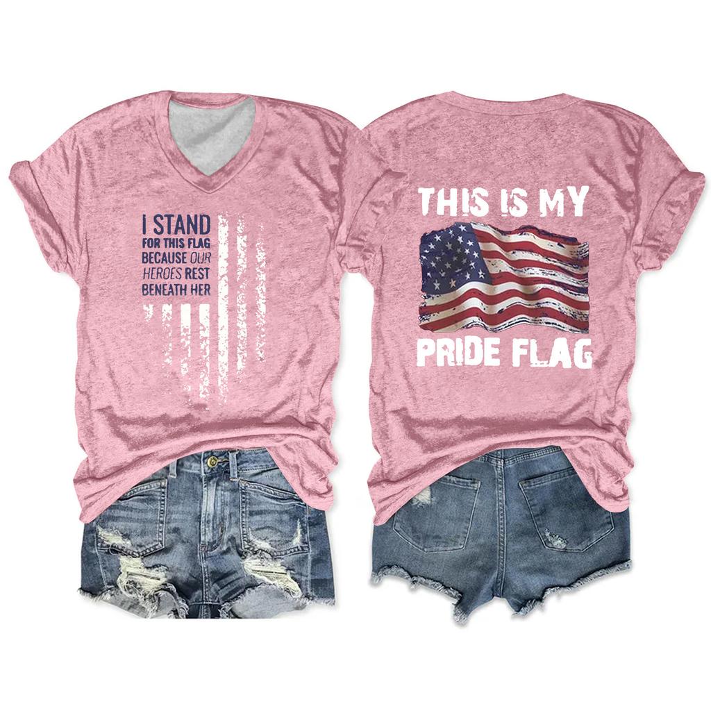 Women'S T-Shirt Casual Loose Printed V-Neck Pullover Short Sleeved Top