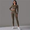 Knit Seamless Long Sleeve Yoga Set High Waist Sports Pants Exercise Running Suit Fitness Clothing