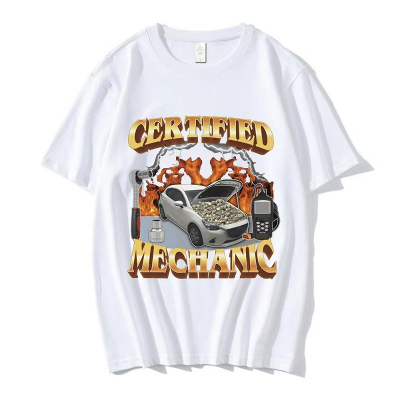 Модная Сертифицированный Механик Мем Графическая Футболка Мужская Женская Хип-Хоп Футболки 100% Хлопок Повседневная С Коротким Рукавом Оверсайз Футболки