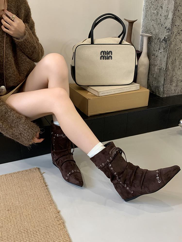 Зимние Новые Ботинки Богема Ботильоны Женские Кисточки Искусственная Замша Ботинки Девушка Сабо Пробковая Стелька Длинные Botas Mujer Зимняя Уличная Обувь