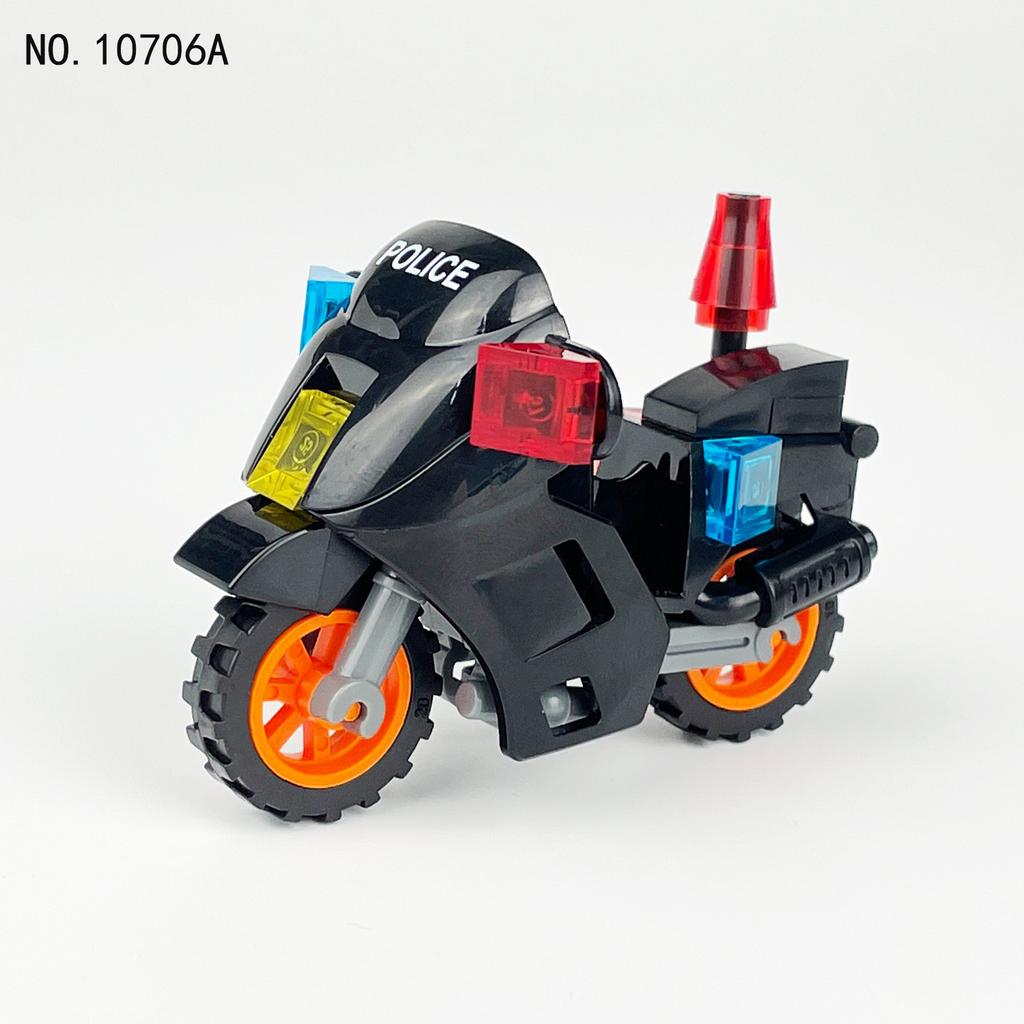 10706A Patrol Motorcycle Black Car Model Children's Building Blocks Toy City Police