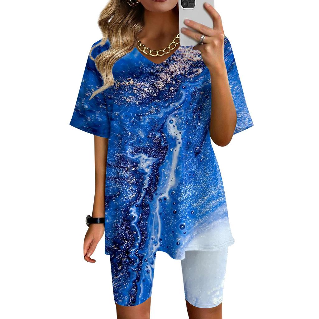 Женская одежда для дома, комплект из двух предметов для женщин, летняя футболка с v-образным вырезом, топы, шорты, спортивный спортивный костюм для тренировок