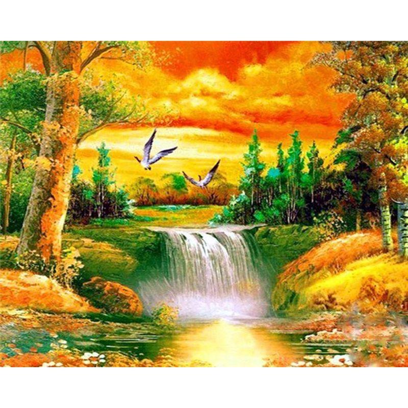 Diamond Embroidery Waterfall Landscape Picture Of Rhinestone 5D Diamond Painting Mosaic Needlework Handmade Gift