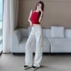Summer versatile denim splicing wide-leg narrow overalls women