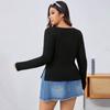 Женская вязаная футболка с квадратным воротником, тонкая черная футболка с длинным рукавом, облегающий эластичный дышащий топ, стильная повседневная базовая рубашка, повседневная одежда