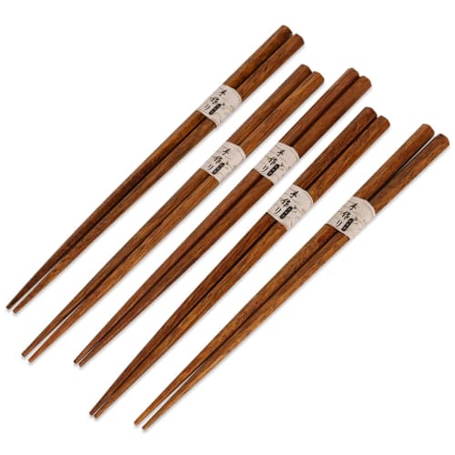 HTB Natural Wood Hexagonal Chopsticks, Set of 5, 22.5cm, Wooden Chopsticks for Guests, Non-Slip, for Home Use, Guests, and Everyday Use, High-Quality