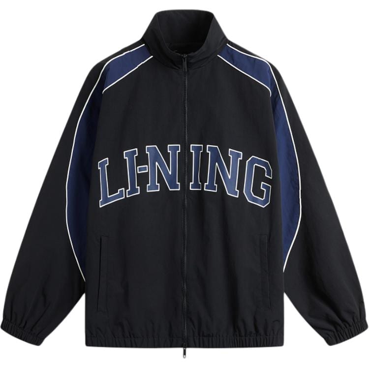 Мужской тренч Li Ning с принтом «Листья лотоса», черный/темно-синий, AFDU957-4