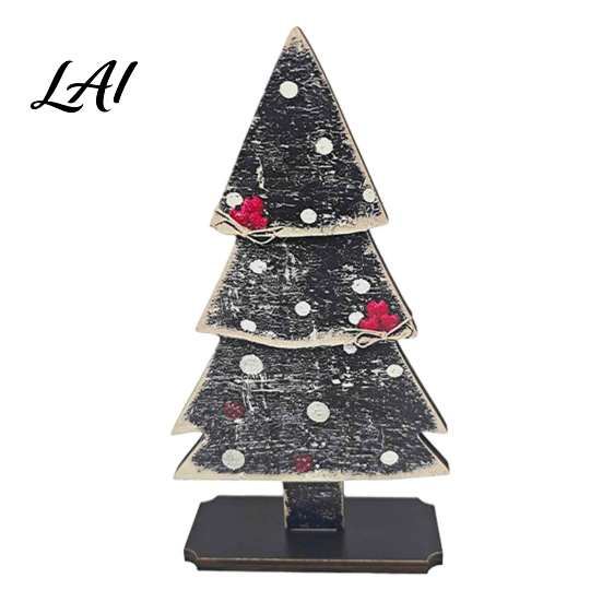 Rustic Holiday Party Supplies Christmas Tree Table Decoration Vintage Wooden Xmas Standing Sign with Decor Base for Winter Home Office Farmhouse