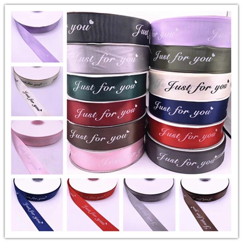 25mm*50yards Printed "just for You" Polyester Ribbons for Wedding Christmas Party Decorations DIY Bow Craft Ribbons