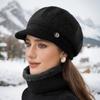 Women's Warm Knitted Winter Hat Warm Hat with Padded Fleece Lining and Ear Protection with Sun Visor Brim