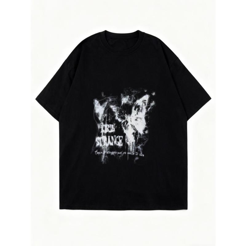 Футболка оверсайз черная с графическим принтом Black Rock Strange, повседневная уличная мода, топ для женщин и мужчин, унисекс, свободного кроя, для повседневной носки, на вечеринку