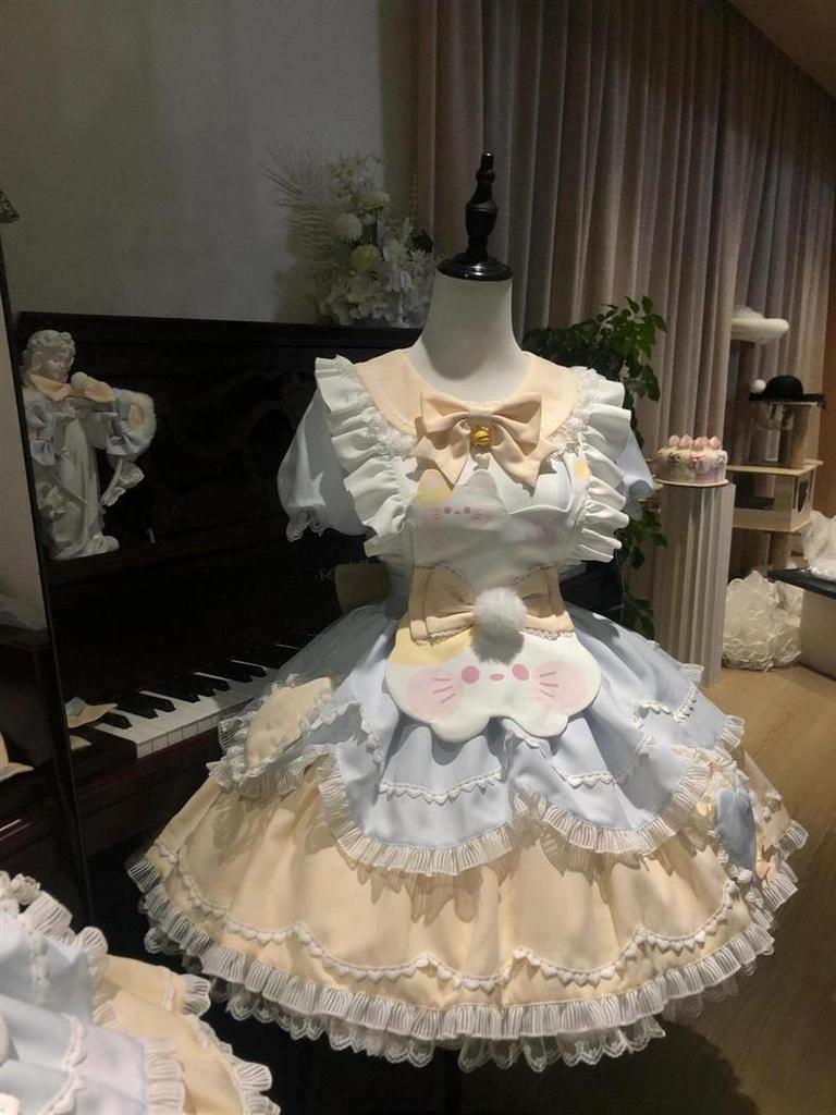 Платье Лолита с кружевом и кокетливым бантом + фартук
