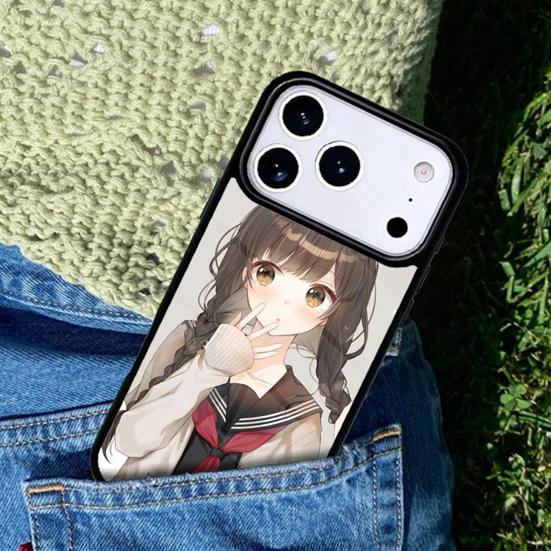 Cute Kawaii Japanese Girl Manga Phone Case Cover for IPhone 11 12 13 14 15 16e 17 Pro Max Coque for IPhone 17 Air