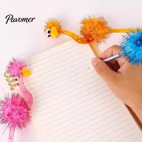 Fun Prizes for Classroom Cartoon Ostrich Plastic Ballpoint Pens, Funny Freestanding Pen, 0.5mm Pen Tip, Creative Office Desk Toys Furry Writing