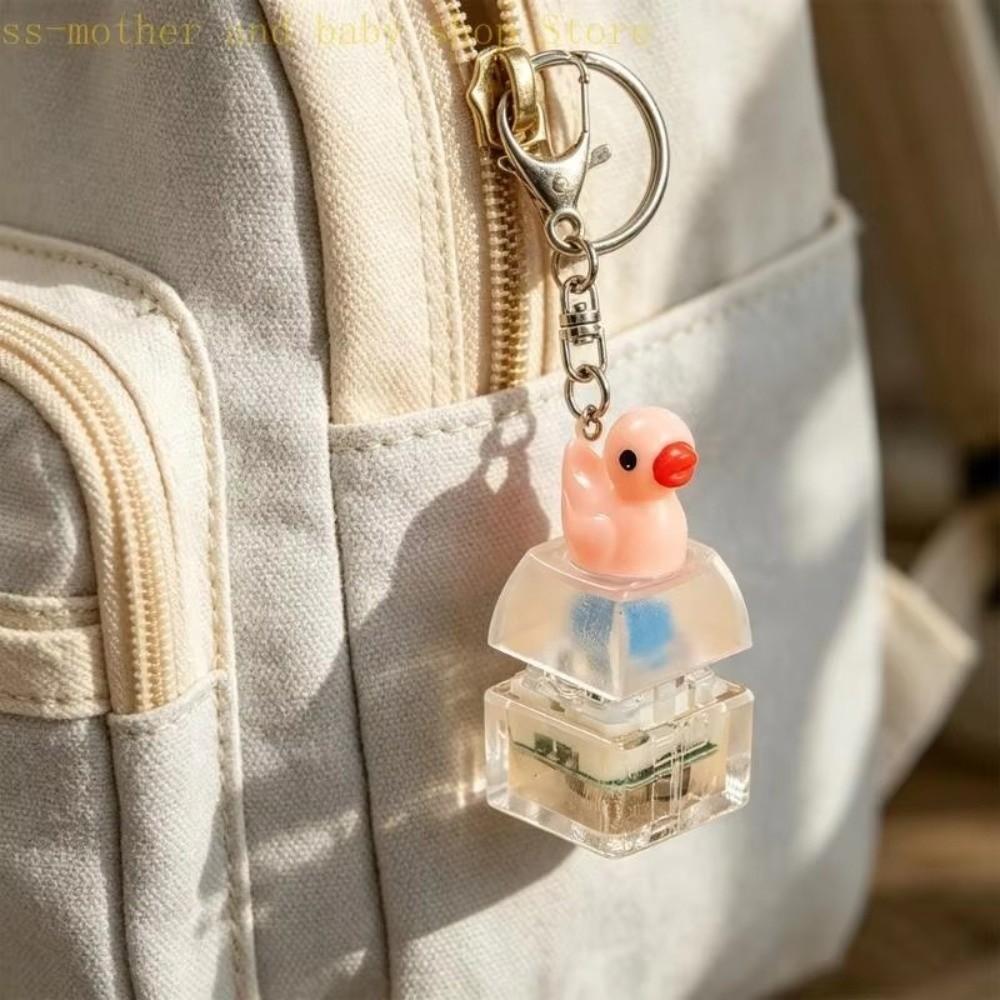 Press Light Clicking Duck Keychain Translucent Button Clicker Keyring Bag Pendant