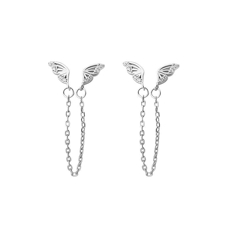 Butterfly Binocular Ears and Earrings Light Luxury Design High -level Sense Sweet Tassel Earrings