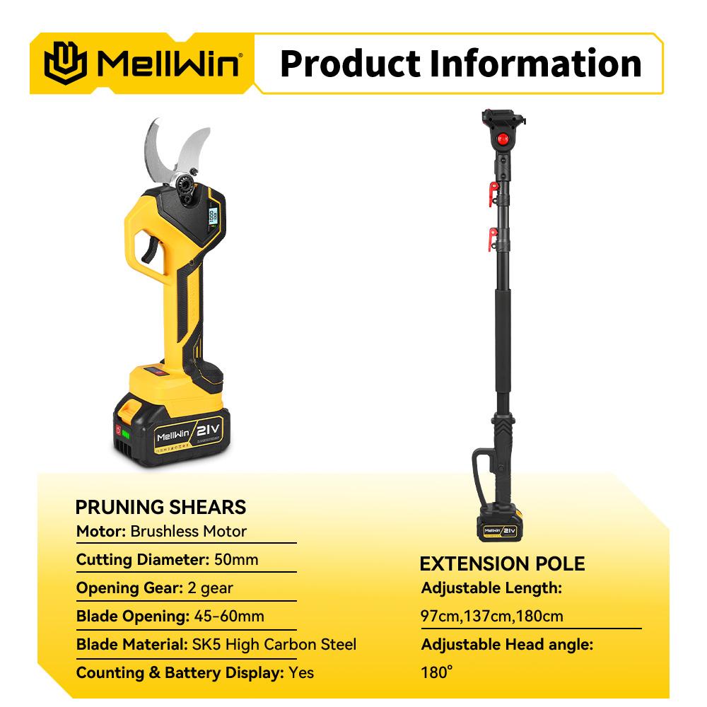 MELLWIN 2-в-1 Бесщеточный Электрический Сучкорез-Секатор с Телескопической Ручкой 180 см Садовый Инструмент-Секатор Для Аккумулятора Makita 18V