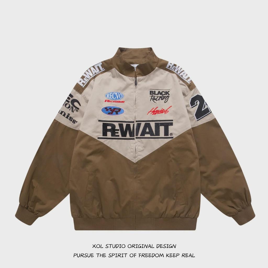 Unisex Hong Kong Style Baseball Jacket - Embroidered Patchwork for Men & Women