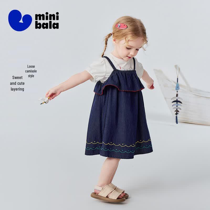 Безрукавное джинсовое платье А-силуэта из модала для девочек Minibala