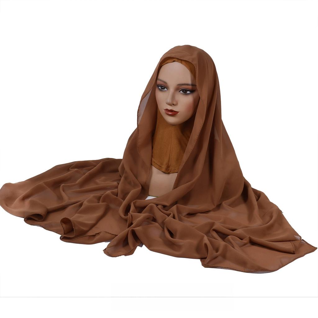 Новейший платок-хиджаб из высококачественного шифона однотонной расцветки 2 в 1 с никабом, мгновенный головной платок и подшапочник для мусульманки