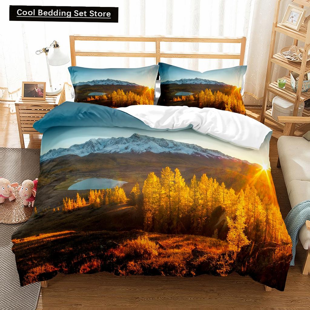Altai Mountains King Queen Duvet Cover Natural Landscape Bedding Set Forest Lake Scenery Quilt Cover Polyester Comforter Cover