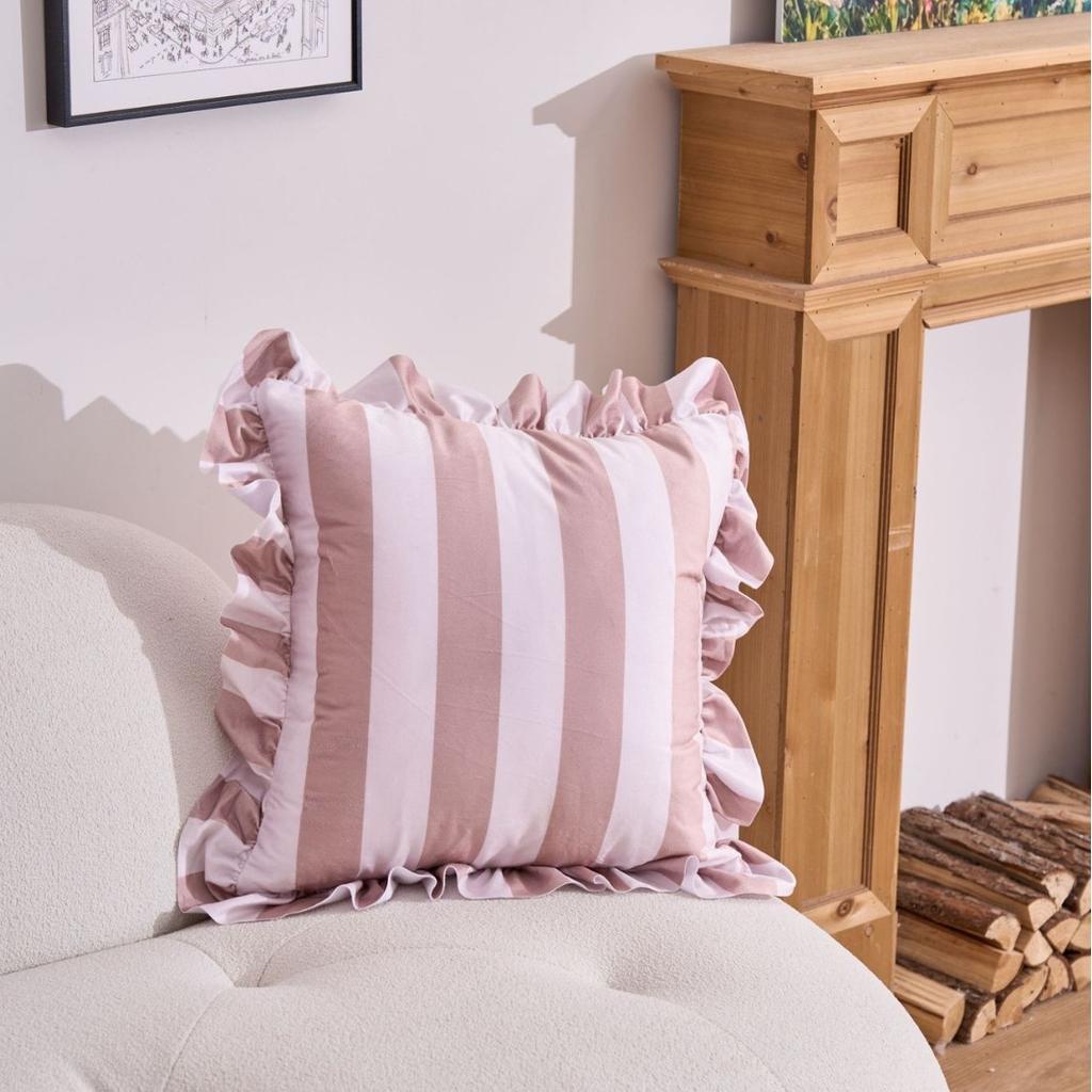American Lotus Leaf Edge Thick Striped Pillow Cover Dutch Velvet Skirt Pillow Simple Light Luxury Sofa Decorative Printed Pillow