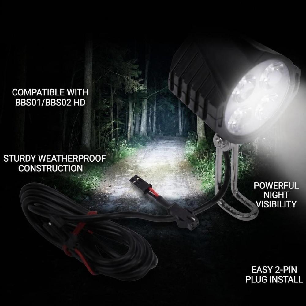 Black Electric Bike Headlight for BBS01 / BBS02 / BBSHD Mid Drive Motor Systems Night Riding