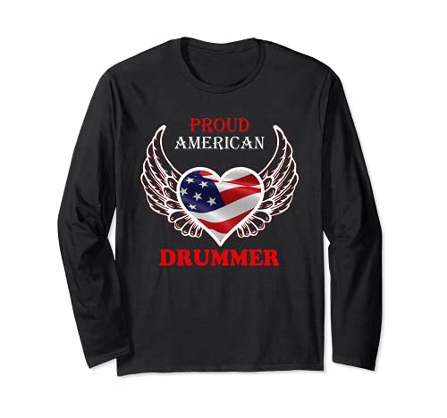 Подарок барабанщику на 4 июля, Футболка с длинным рукавом 'Merica USA Flag Drum Music'