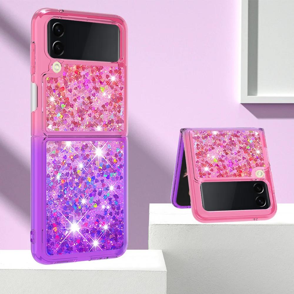 For Samsung Z Flip 6 5 Luxury Quicksand Glitter Case For Samsung Galaxy Z Flip 6 Zflip 3 4 5 6 Gradient Bling Shockproof Cover