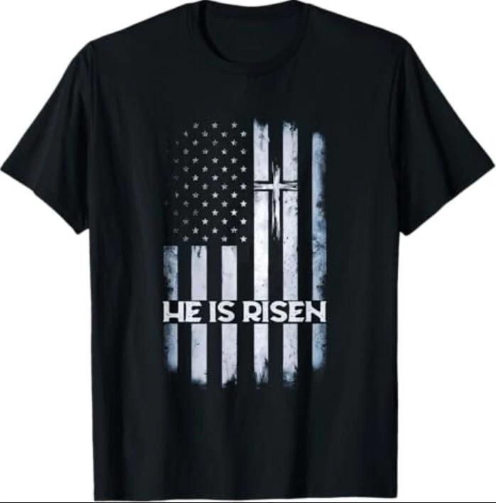 Patriotic Easter American Flag He is Risen Boys Mens Easter T-Shirt