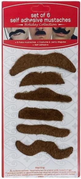 Self-Adhesive Brown Fake Mustache Set Policeman Cowboy Gangster 6 Pcs