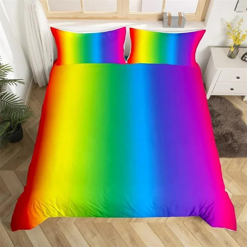 Радужный градиентный пододеяльник, комплект постельного белья Queen Size Rainbow для детей и девочек, милый стиль, комплект постельного белья из полиэстера, односпальное одеяло King Twin, покрывало
