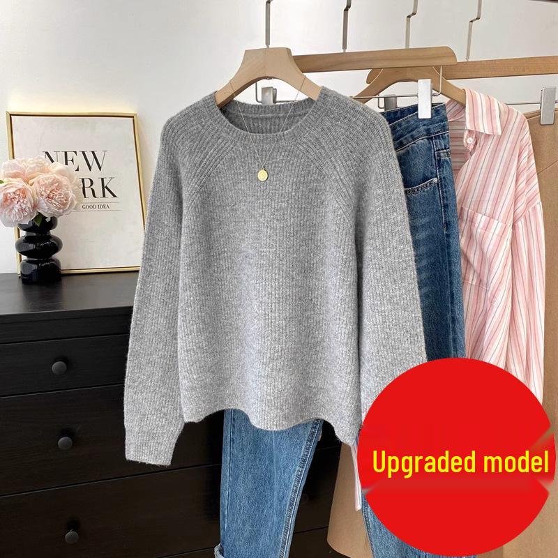 Женский трикотаж с рукавами реглан и круглым вырезом - Свитер для многослойности Осень/Зима 2025, Топ в ленивом стиле