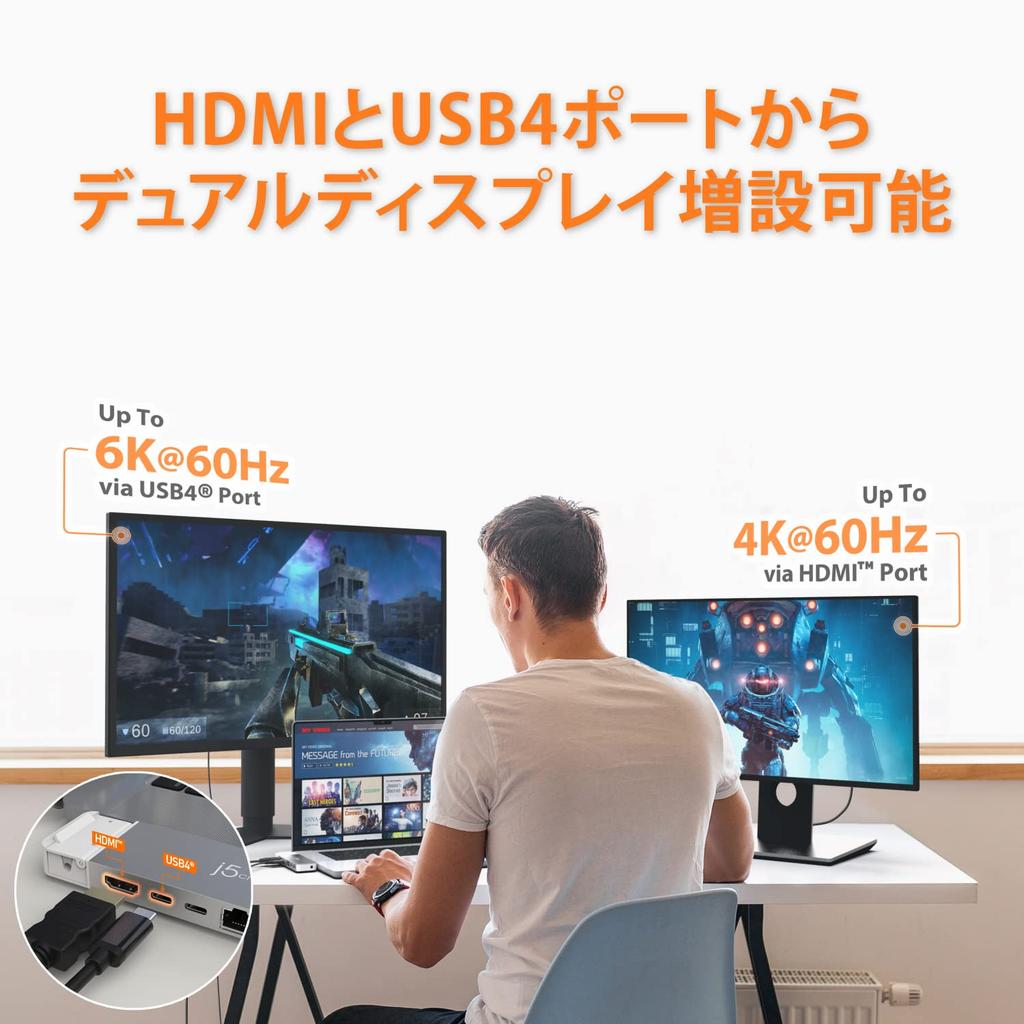 J5create 7in1 Dual Display для MacBook Pro USB4 4K проводное подключение Совместимость с Max Multi-hub Air/MacBook [USB-C3.2 10 Гбит/с, сквозной