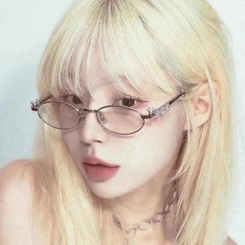 Металлические овальные очки для женщин и мужчин, со стразами и бриллиантами, солнцезащитные очки 2025 года, унисекс, блестящие оправы для очков, солнцезащитные очки Uv400, модные очки