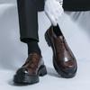 Осенние мужские дерби из черной кожи в британском стиле на толстой подошве и с увеличением роста