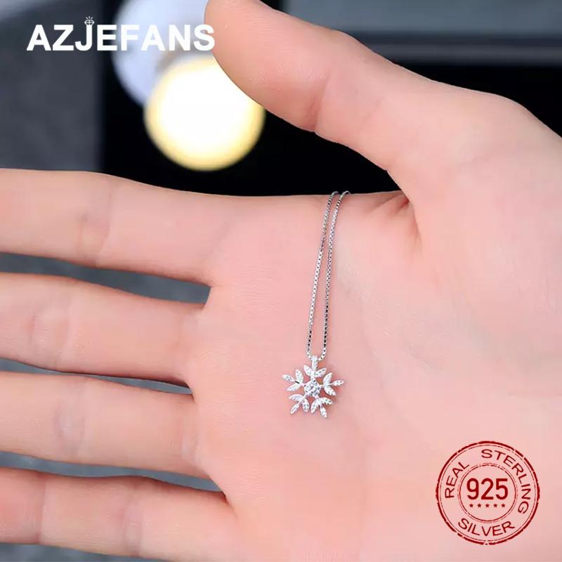 S925 Sterling Silver Christmas Snowflake Diamond Pendant Necklace Fine Jewelry