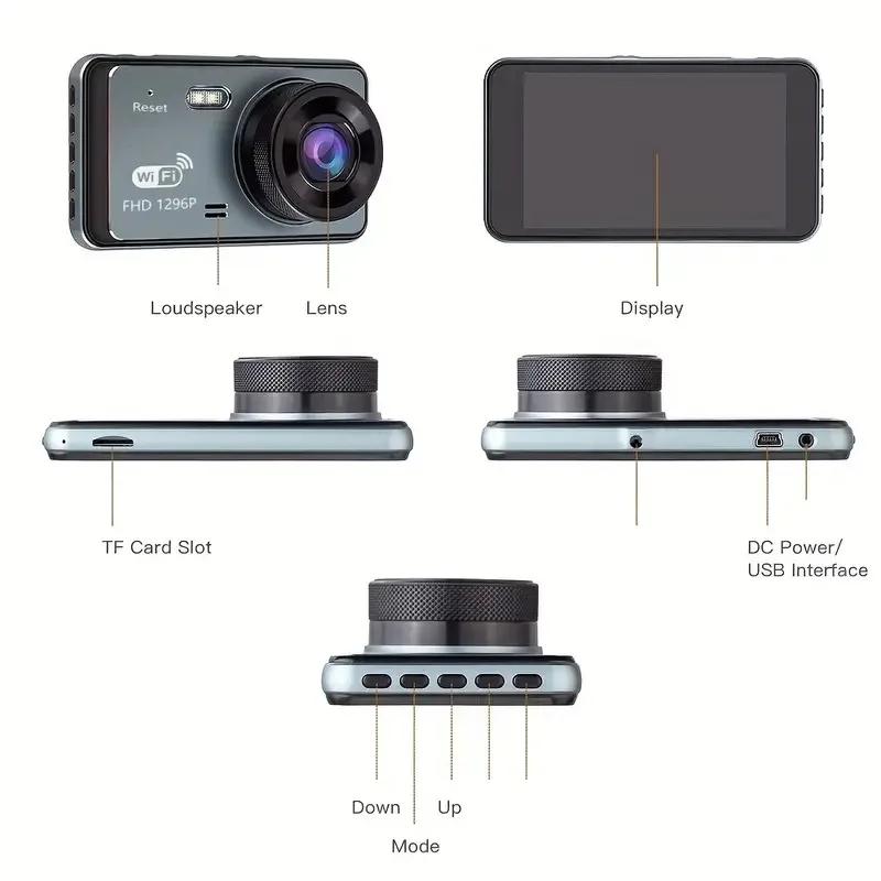 4-Inch HD Dual-Lens Touchscreen WiFi Car Dashcam