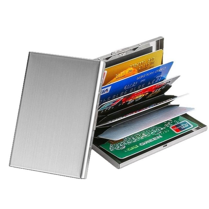 Алюминиевый держатель для кредитных карт с блокировкой RFID, металлический кошелек, тонкий чехол для карт, выдвижной карманный кошелек-защита для визиток, для мужчин и женщин