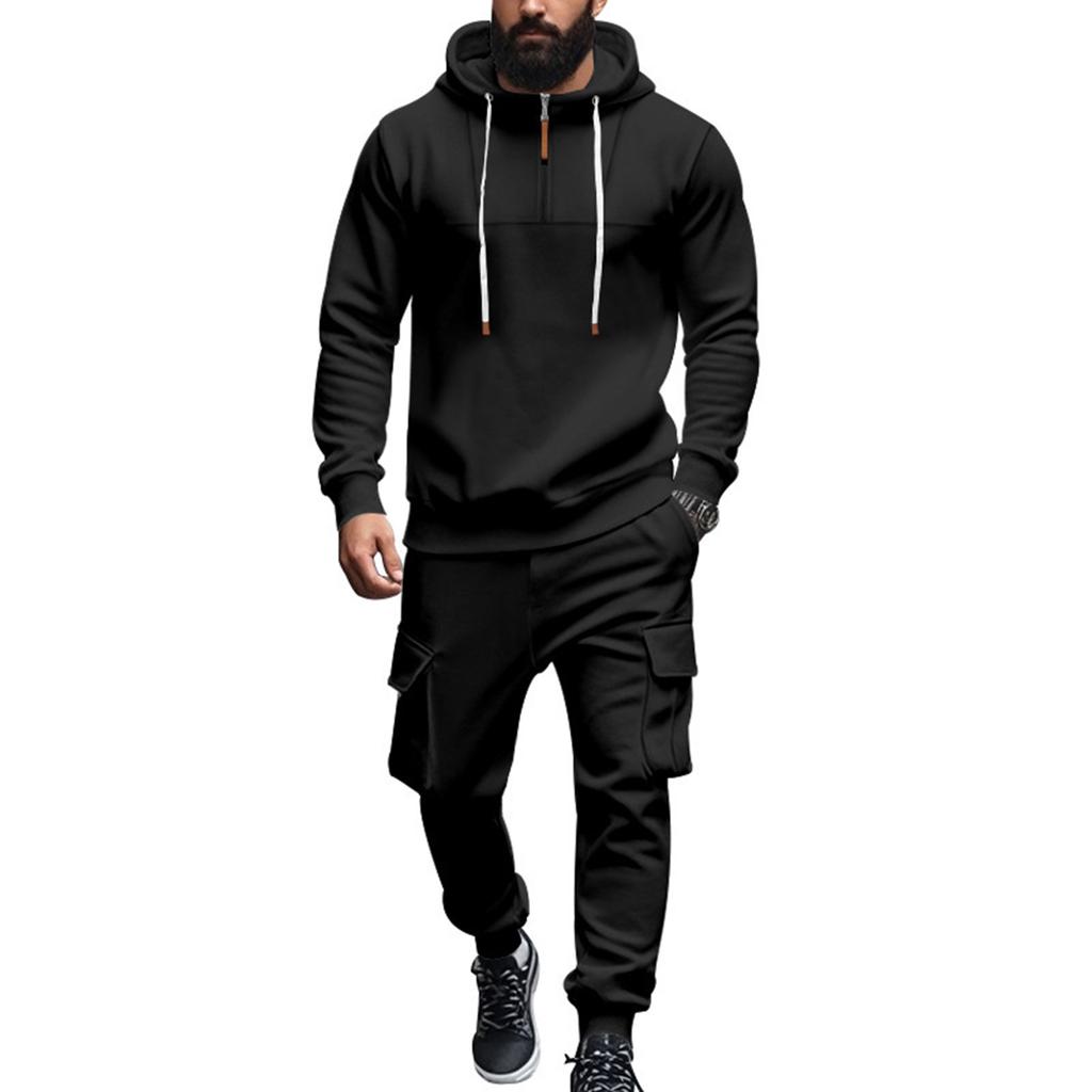 Men Leisure Hooded Hood Hoodie Trousers Adding Fleece Loose Hoodie Set