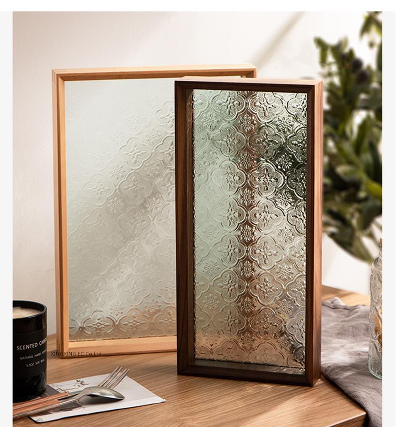 Japanese Style Rectangular Wooden Tray, Light Luxury Glass Home Decoration Storage Living Room Coffee Table Tray