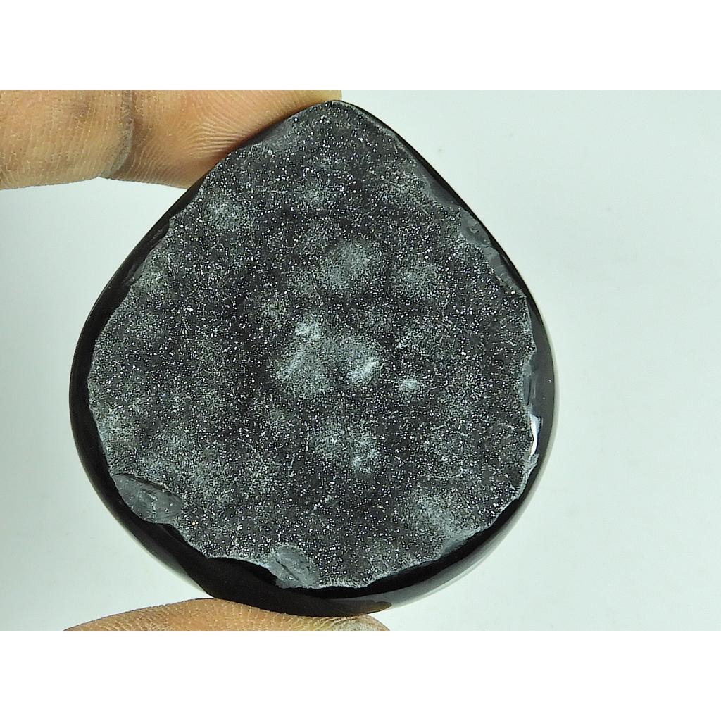 43X53X08MM Dyed Black Onyx Druzy Agate Pear Cabochon Loose Gemstone 139Cts. SK-4675