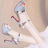 Fashion Comemore Silver Heeled Shoes Woman Peep Toe Sexy Women Sandals 11.5CM High Heels Shoes Women Platform Casual Sandalias De Mujer
