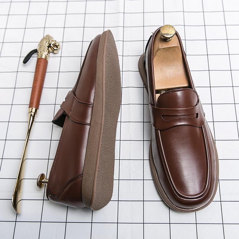 Autumn New Thick Sole Loafers Beef Tendon Sole Slip-On Leather Shoes Fashion Casual Shoes Business Men's Designer Men's Shoes