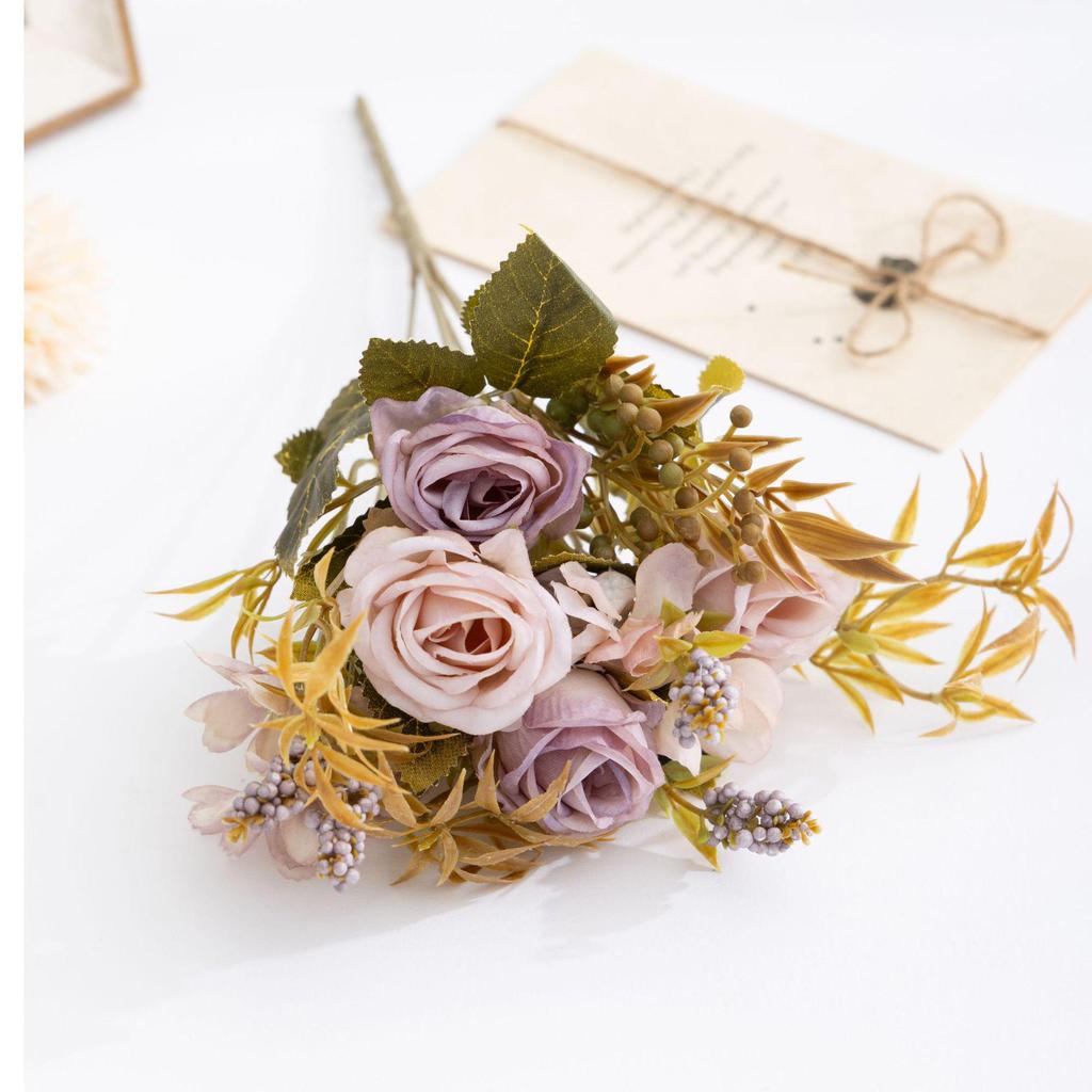 Букет из шелковых роз в осеннем стиле – искусственный цветочный декор для дома и гостиной