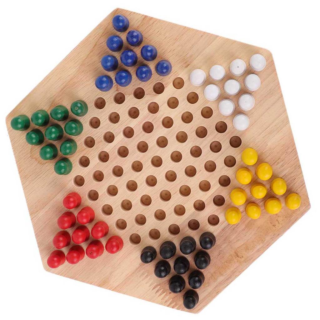 Wooden Educational Board Children Classic Halma Chinese Checkers Set Strategy Family Game Pieces