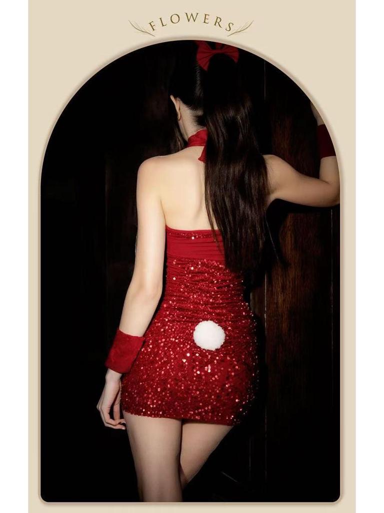 Mu Cheng Velvet Bunny Girl Lingerie Set - Quick Release Christmas Costume