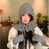 Winter Outdoor Warmer Balaclava Hats Women Girls Knitted Hooded Hats Scarf and Gloves Set Drawstring One-piece Neck Collar Beanies Caps